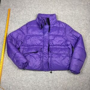 For Her NYC Purple Puffer Jacket Women Large Quilted Full Zip Flap Pockets
